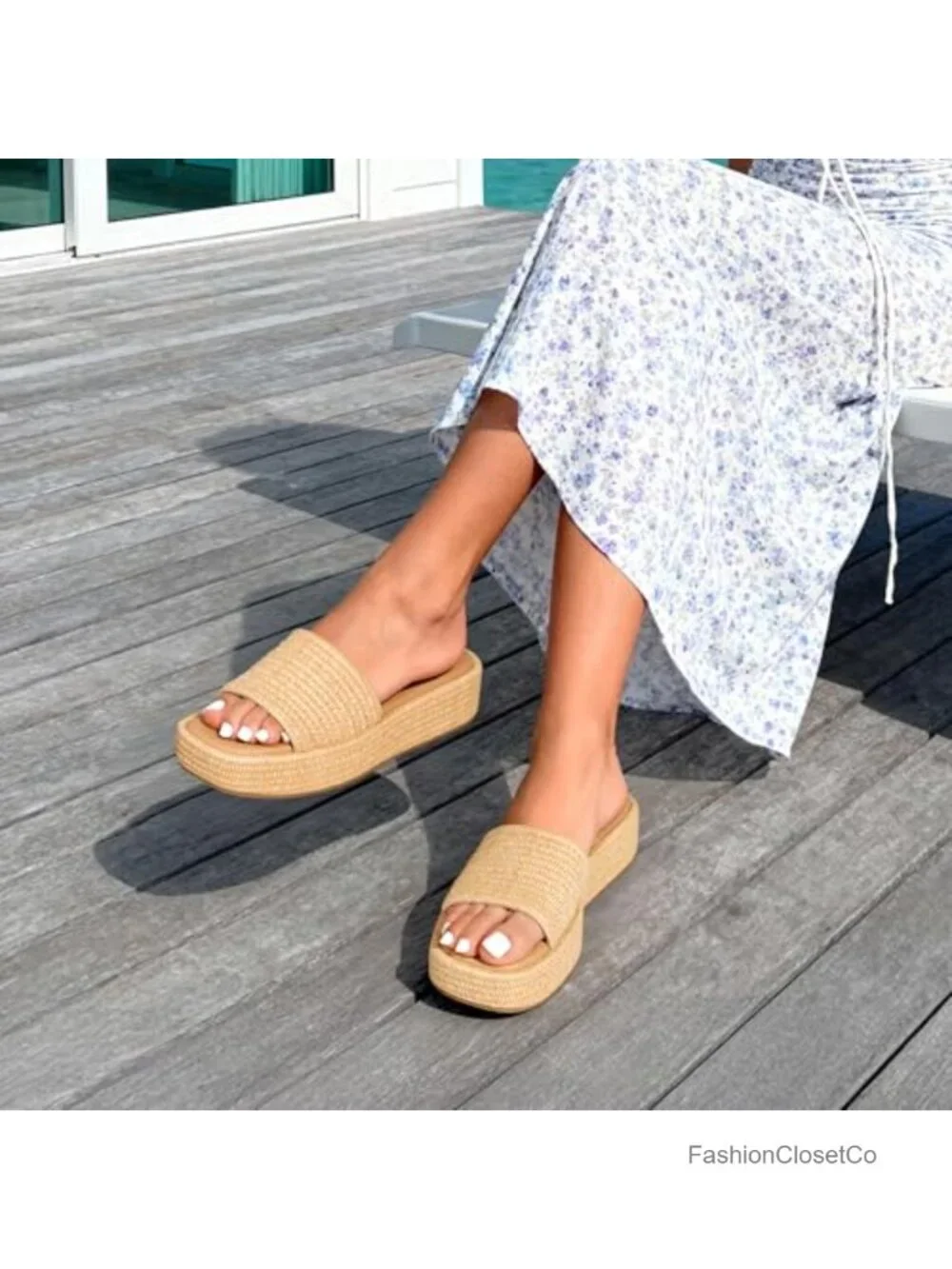 Women's Platform Espadrille Sandals Slip On Low Wedge Open Toe Summer Beach